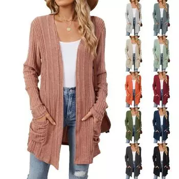 Autumn Winter Basic Jackets Pit Stripe Long Sleeved Jackets & Coats Pocket Casual Solid Color Cardigan Jacket S