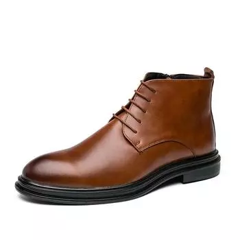 Autumn Winter Men s Cowhide Mid High Top Casual Leather Boots Fashion Men s Business Leather Shoes 38 чёрный