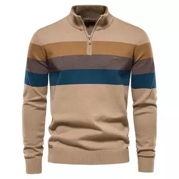 Autumn Winter Men s Warm Sweater Patchwork Pullover Sweater Casual Zipper Mock Neck Sweater for Men XXL чёрный