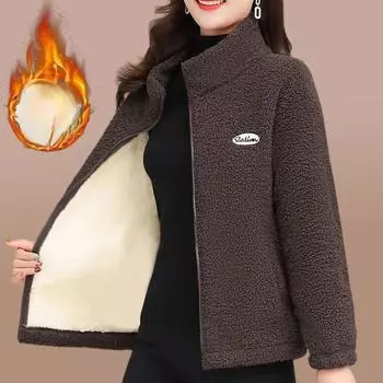 Autumn Winter Sheep Wool Jacket for Middle Aged Elderly Women Fleece Lined Thickened Cotton Coat Fashion Jacket 5XL