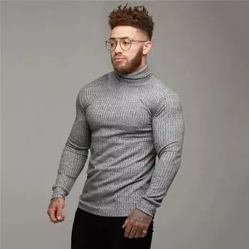 Autumn Winter Turtleneck Men s Thin Sweaters Casual Solid Warm Slim Fit Sweaters Men Pullover Bottoming Shirt M белый