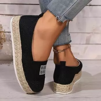 Autumn Women s Flats Round Toe Slip on Shoes for Women Outdoor Office Lady Comfortable Flats Platform An-slip Shallow Loafers 35 чёрный