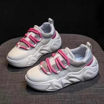 Autumntime Womens Shoes Thick Bottom Elevated Increase Mesh Breathable Running Sneakers Casual Little White Shoes All-match 35 розовый