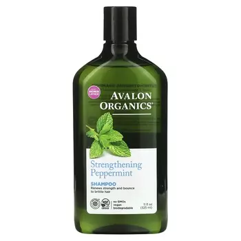 Avalon Organics, Шампунь, Укрепляющий, Мята, 11 жидких унций (325 мл)