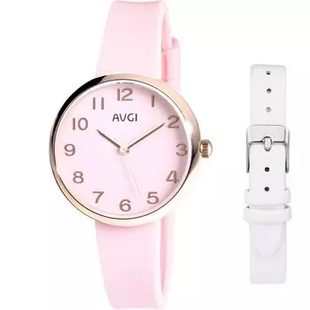 AVGI Women s Watch Waterproof Simple Rubber Strap Leather Belt Pink