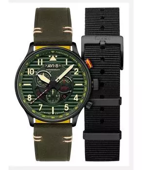 AVI-8 Flyboy Spirit Of Tuskegee Chronograph Limited Edition Roberts Кварцевые часы с зеленым циферблатом AV-4109-04 Мужские часы с дополнительным ремешком зелёный