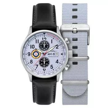 AVI-8 Hawker Hurricane Classic Chronograph Grey Dial Quartz AV-4011-0V Мужские часы с дополнительным ремешком серый