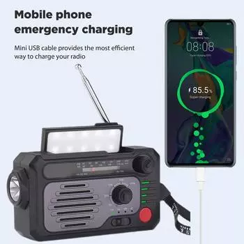Аварийное радио AM/FM с ручным приводом на солнечных батареях с динамиком Bluetooth 5.0, светодиодный фонарик, зарядное устройство для телефона на 2000 мАч
