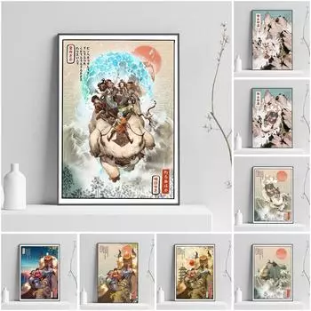Аватар 80-х годов TheLast Airbender в стиле укиё-э, манга, японское винтажное произведение искусства, портретный постер, аниме, подарок, холст, настенное искусство, декор комнаты A4 21x30cm No Frame