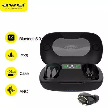 Awei TA3 ANC TWS наушники Bluetooth беспроводные наушники с активным шумоподавлением стереозвук настоящие наушники с микрофоном чёрный