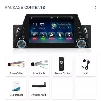 Автомобильная стереосистема с одним Din, беспроводная связь CarPlay, Android Auto, головное устройство с 5-дюймовым сенсорным экраном и зеркальной связью, GPS-навигация, USB типа C Single Din 5 Inch
