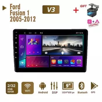 Автомобильное радио 2Din Android для Ford Fusion 1 2005-2012, мультимедиа Carplay, авто, Wi-Fi, головное устройство, стереонавигация, 2 + 32 ГБ 1+16GB