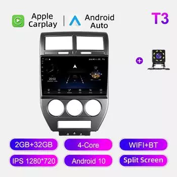 Автомобильное радио Android Auto Carplay для Jeep Compass MK 2007-2010, мультимедийный проигрыватель, головное устройство, стерео, GPS-навигация, BT WIFI 2+32 ГБ 1+16GB
