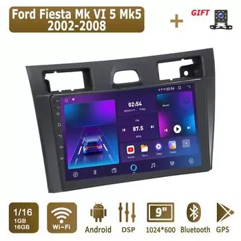 Автомобильное радио Android для Ford Fiesta Mk VI 5 Mk5 2002-2008, мультимедийный проигрыватель, головное устройство, стерео, GPS-навигация, BT, WIFI 1+16 ГБ 1+16GB