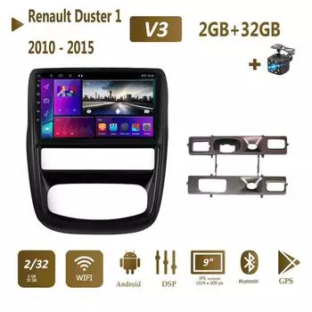 Автомобильное радио Android для Renault Duster 1 2010-2015, для Nissan terrano 2014-2020, мультимедийный плеер, Wi-Fi, GPS-навигация, Carplay 2 + 32 ГБ 1+16GB