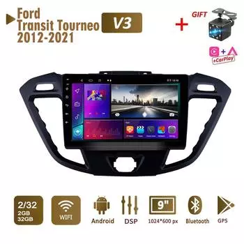 Автомобильное радио с 2Din Android для Ford Transit Tourneo Custom 2012-2021, мультимедиа Carplay, авто, Wi-Fi, головное устройство, стереонавигация, 2 + 32 ГБ 1+16GB
