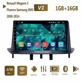 Автомобильное радио с Android GPS для Renault Megane 3 Fluence Samsung SM3 2008-2014, мультимедийный плеер DSP 1 + 16 ГБ