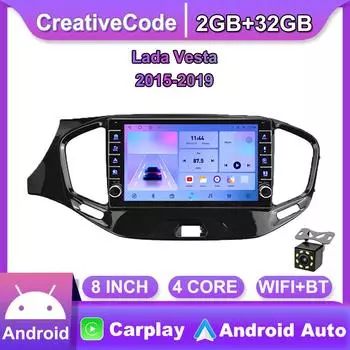 Автомобильное стерео радио на базе Android 2 Din для Lada Vesta 2015-2019 с кнопочной ручкой, GPS-навигацией, мультимедийным видеоплеером Carplay, 2 + 32 ГБ 2+32GB