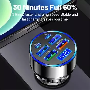 Автомобильное зарядное устройство 100 Вт, 6 портов, зарядное устройство USB C, быстрая зарядка PD для iPhone 15, 14, 13, Pro Max, Xiaomi, 14, 13, Samsung Galaxy S24, S23 Ultra