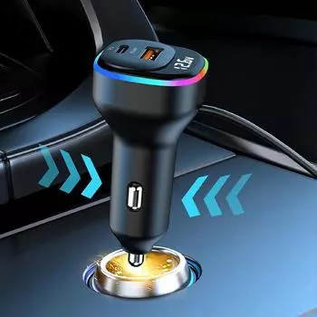 Автомобильное зарядное устройство 105 Вт, 5 портов USB, быстрая зарядка Type C, быстрая зарядка PD, автомобильное зарядное устройство для телефона, адаптер питания, кабель для зарядки 1,5 м чёрный