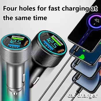 Автомобильное зарядное устройство 200 Вт с двумя портами USB, сверхбыстрая зарядка с цифровым дисплеем, адаптер для быстрой зарядки для iPhone