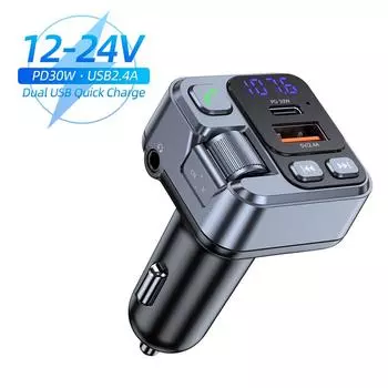 Автомобильное зарядное устройство 30 Вт Адаптер для быстрой зарядки FM Bluetooth Передатчик Громкая связь с монитором напряжения MP3-плеер для iPhone Samsung