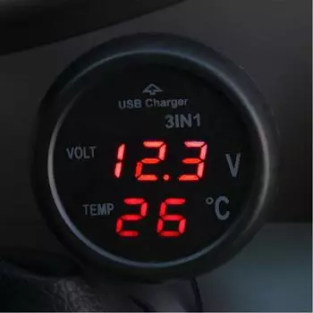 Автомобильное зарядное устройство 3 в 1 12/24 В зарядка с переключателем вольтметра Автомобильный светодиодный цифровой вольтметр-термометр USB-зарядное устройство синий