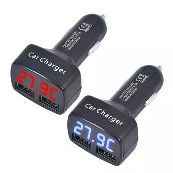 Автомобильное зарядное устройство 4 в 1, быстрая зарядка 3,1 А, двойной USB-дисплей, ЖК-дисплей с датчиком температуры/напряжения/тока, адаптером-тестером, цифровой дисплей