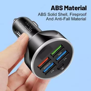 Автомобильное зарядное устройство 4usb PD 250 Вт типа C, адаптер для быстрой зарядки мобильного телефона для iPhone, Samsung, Huawei, Xiaomi, QC 3,0 чёрный