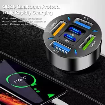Автомобильное зарядное устройство 66 Вт USB Type C для быстрой зарядки мобильного телефона, зарядное устройство для iPhone 14 Pro Max, Xiaomi, Samsung, Huawei, автомобильное зарядное устройство