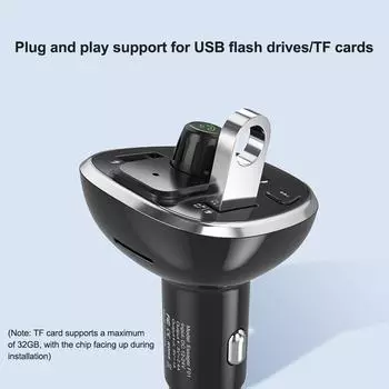 Автомобильное зарядное устройство Беспроводной Bluetooth FM-передатчик Громкая связь Радиоприемник Музыкальный MP3-стереоадаптер Зарядное устройство с двумя портами USB чёрный