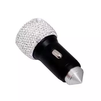 Автомобильное зарядное устройство Bling Diamond Dual USB Автомобильный адаптер Безопасный молоток ручной работы белый