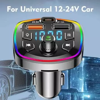 Автомобильное зарядное устройство FM-передатчик Bluetooth5.0 Hands Free True 4.8A Dual USB Port PD FastCharging MP3 Music TF Card U Disk AUX Player