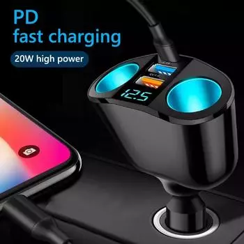 Автомобильное зарядное устройство QC3.0 12 В/24 В, двойной USB-адаптер питания, автомобильное зарядное устройство с гнездом прикуривателя, дисплей 120 Вт, быстрый Type-C+QC3.0+2,4 А, светодиодная зажигалка C O0I4