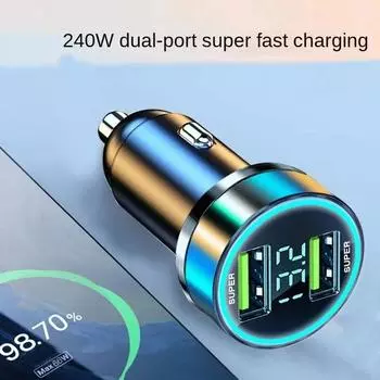 Автомобильное зарядное устройство с 2 портами Super Fast USB для iPhone 14 Pro Max 13 12 11 Oneplus Huawei OPPO Samsung 240 Вт, адаптер для быстрой зарядки