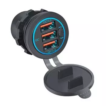 Автомобильное зарядное устройство с быстрой зарядкой, 3 порта USB QC3 0, простая установка, светодиодный индикатор, совместимо с автомобилями 12–24 В синий
