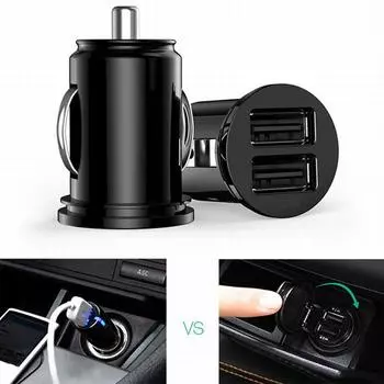 Автомобильное зарядное устройство с двумя USB-портами, адаптер для прикуривателя, зарядное устройство, USB-адаптер питания для автомобильного телефона iPhone 12 чёрный