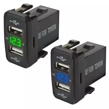 Автомобильное зарядное устройство с двумя USB-разъемами QC, 4,2 А, двойной USB-адаптер питания для мобильного телефона, вольтметр 12–24 В Green light