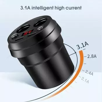 Автомобильное зарядное устройство с двумя USB-портами DC/5 В 3,1 А, адаптер питания, разветвитель прикуривателя, зарядное устройство со светодиодным дисплеем напряжения, автомобильные аксессуары чёрный