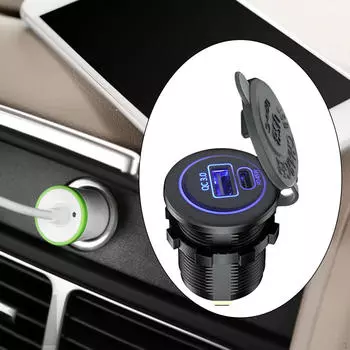 Автомобильное зарядное устройство USB 3.0, быстрая зарядка, компактное устройство с синим светом 18W
