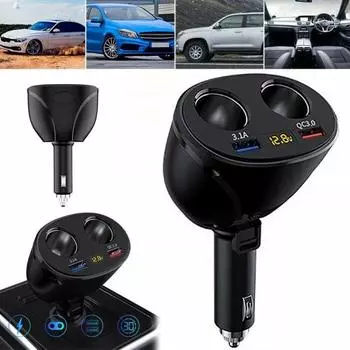 Автомобильное зарядное устройство USB Адаптер питания с цифровым дисплеем Быстрая зарядка Несколько портов
