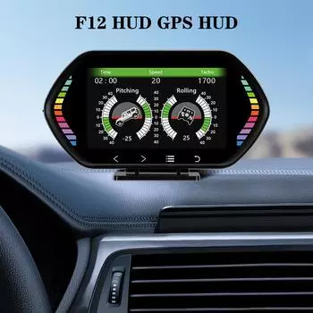 Автомобильные аксессуары OBD2+GPS для всех автомобилей Автоматический дисплей 12 В F12 Автомобильный HUD-датчик Умный цифровой одометр Охранная сигнализация Автомобильный монитор HUD Head Up Display Black