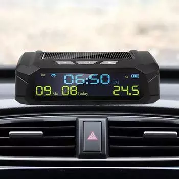 Автомобильные солнечные цифровые часы с ЖК-дисплеем, отображение времени, даты и температуры в автомобиле для украшения личных автомобильных деталей на открытом воздухе 9*6.5*3cm чёрный
