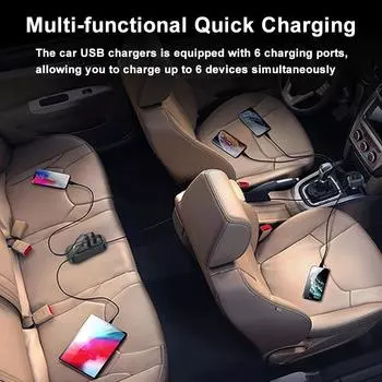 Автомобильные USB-зарядные устройства Многофункциональное устройство для зарядки телефона 18 Вт + 15 Вт, быстрая зарядка с 5 портами зарядки YQ3 чёрный