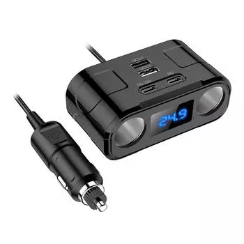 Автомобильные зарядные устройства PD + QC3.0 + двойной USB-адаптер для быстрой зарядки, 2 разъема, разветвитель мощности, 1224 В, со светодиодным напряжением