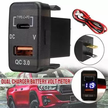 Автомобильный адаптер для зарядки с двумя портами Type-C и USB с вольтметром для toyota land cruiser hilux hiace