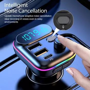 Автомобильный Bluetooth 5.0 FM-передатчик QC3.0 PD Type C Dual USB Автомобильное зарядное устройство Ambient Light Handsfree MP3-плеер Поддержка TF-карты чёрный