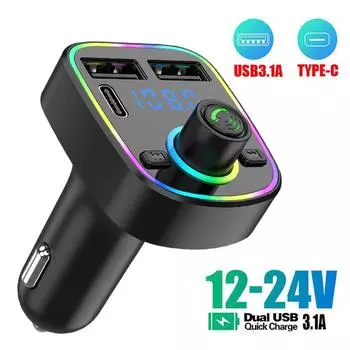 Автомобильный Bluetooth 5.0 FM-передатчик PD Type-C Dual USB 3.1A Быстрое зарядное устройство Цветной окружающий свет Громкая связь MP3-модулятор плеер 1pc