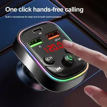 Автомобильный Bluetooth 5.0 FM-передатчик Dual USB PD Быстрое зарядное устройство Цветные огни Беспроводной Handsfree Аудиоприемник MP3-плеер Автомобильный комплект
