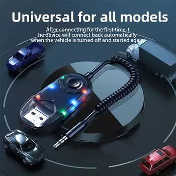 Автомобильный Bluetooth 5.3 USB AUX передатчик приемник с RGB подсветкой Hands-free автомобильный беспроводной комплект 3,5 мм разъем аудио поддержка TF карта